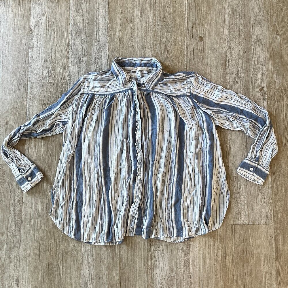 Womens Vanilla Star Blue Stripe Button Up - L
